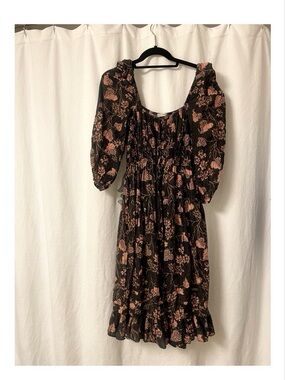 Ulla Johnson Silk Blend Floral Midi Dress Puff Sleeve Size 0 Boho